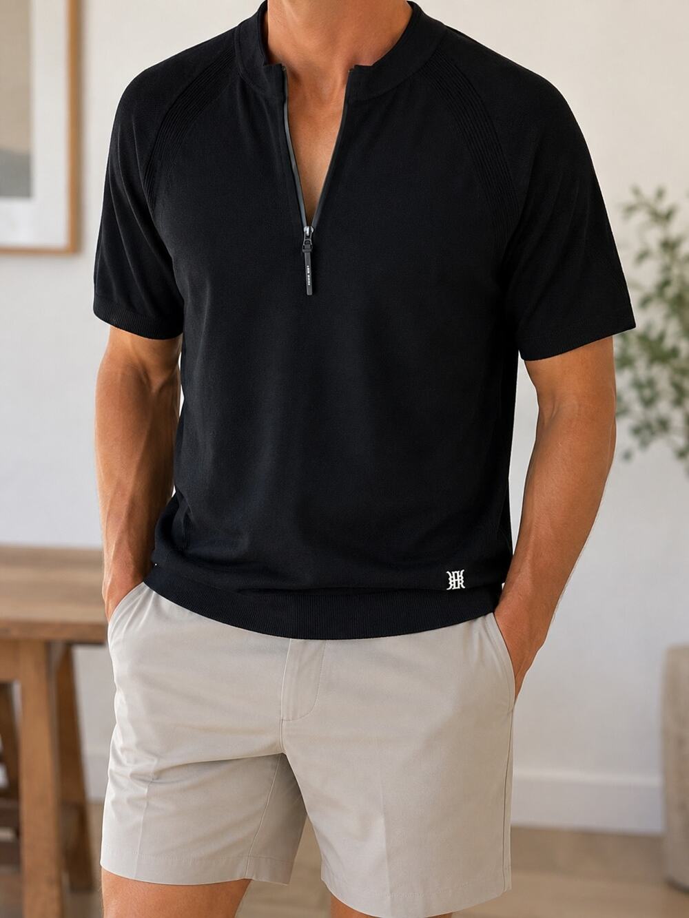 Reiss Golf Quarter Zip Polo Black Men’s Size Medium